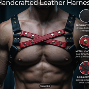 Leather harness black and red
